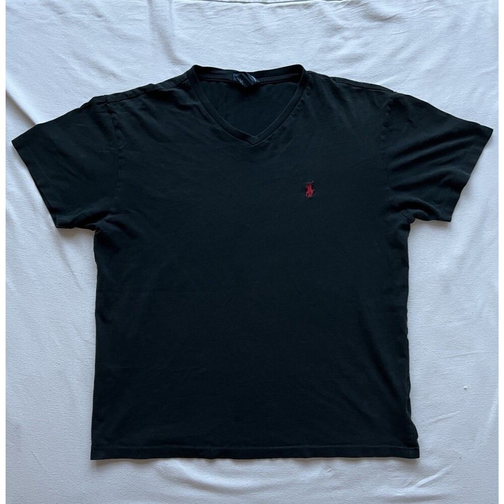 Polo Ralph Lauren Classic Fit Black V-Neck T-Shirt with Red Pony Chest Logo (M)